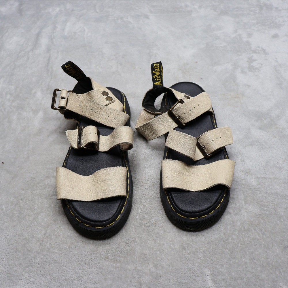 Dr. Martens Women 8 Sandals White Gryphon Quad Platform Leather Gladiator Chunky